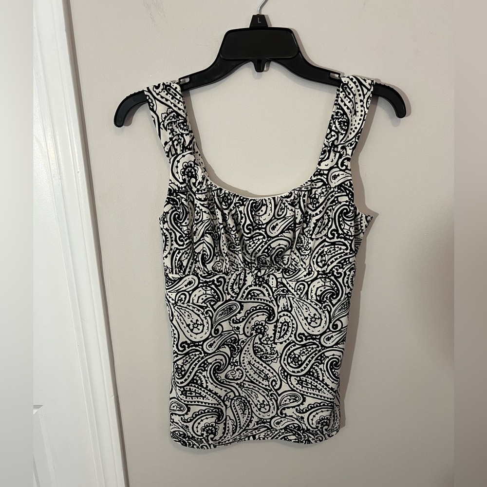 Ann Taylor Factory Black and White Paisley Tank Top